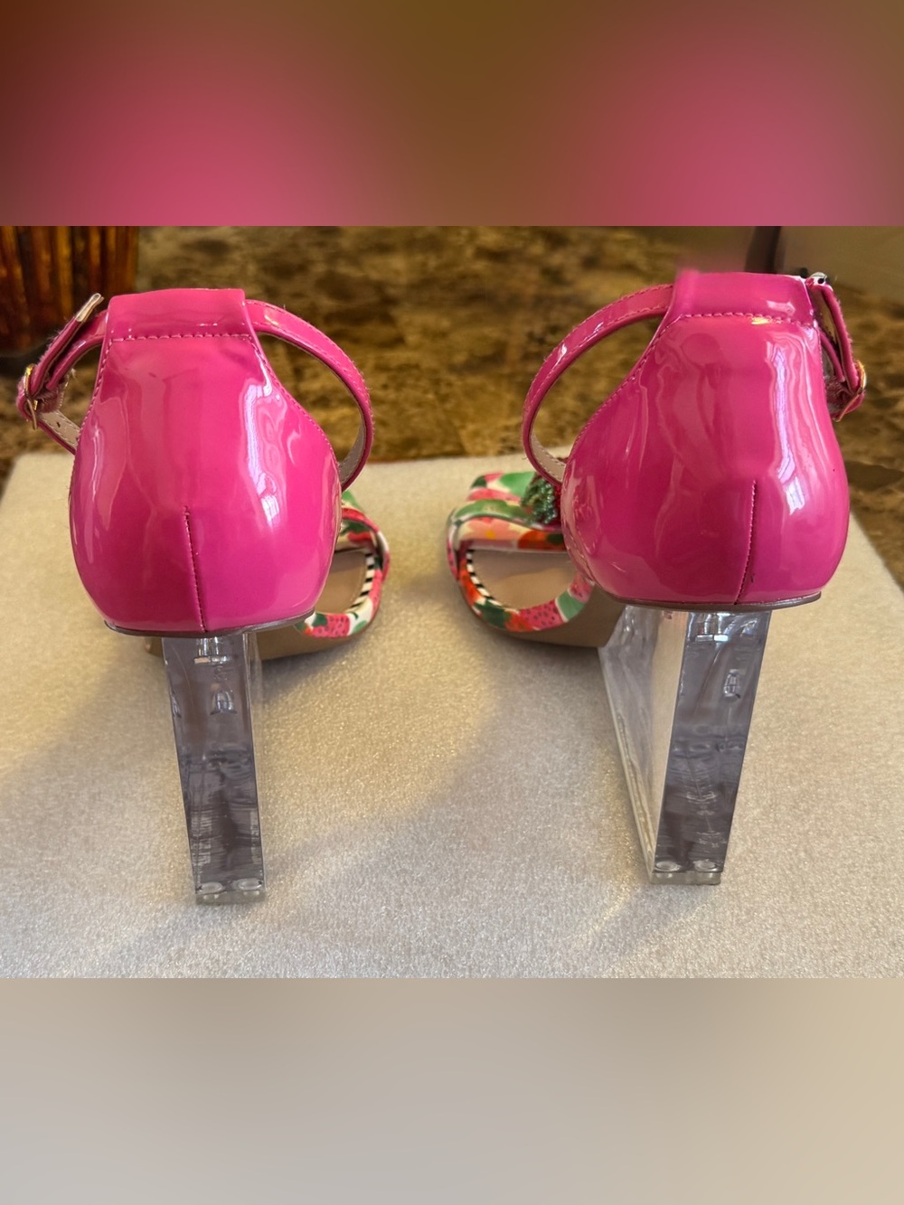 Betsey Johnson Harlem Fruit Vinyl Lucite Wedge Sandals -Two-Piece Style-Size 11 - Picture 10 of 15